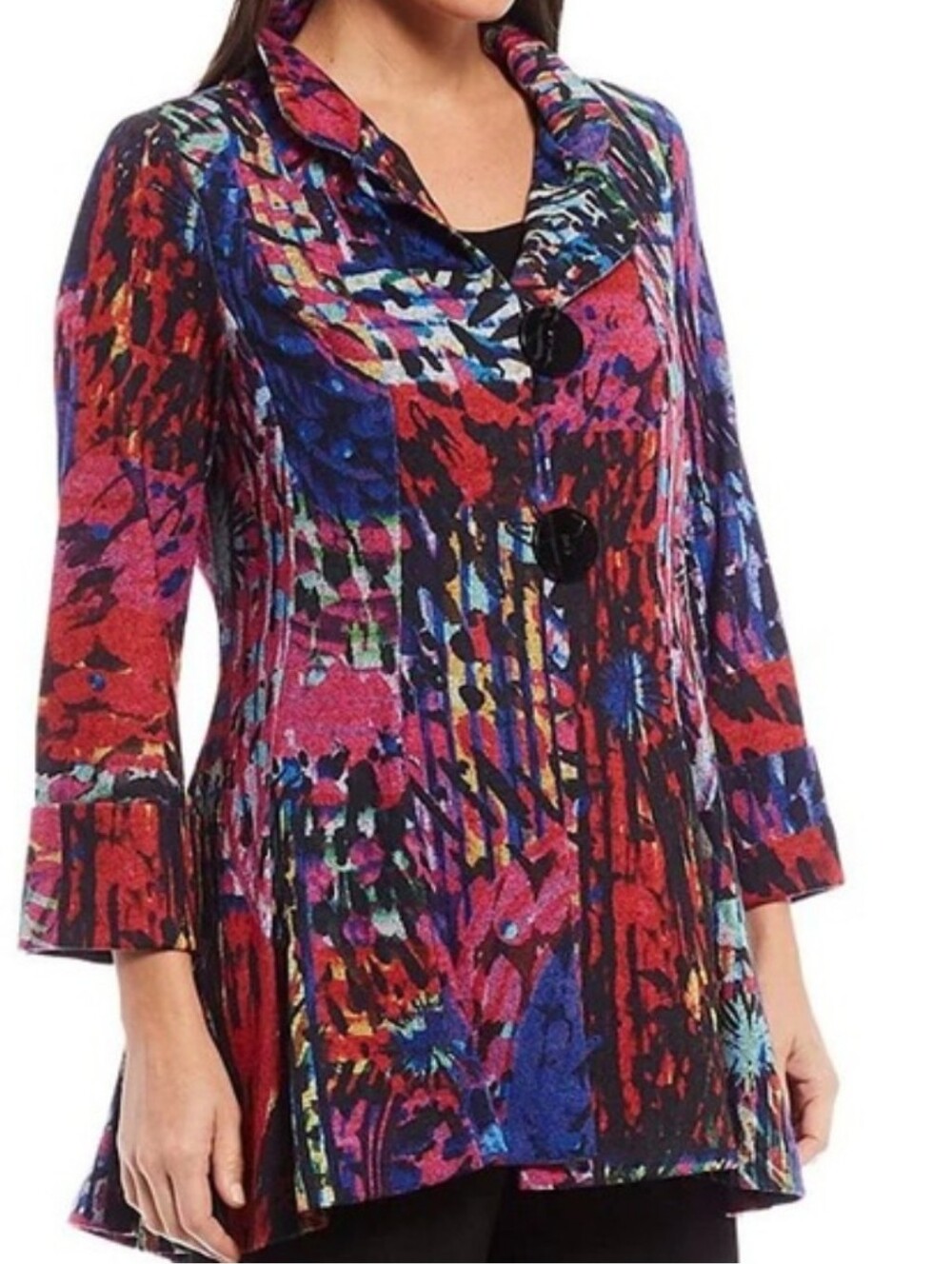 IC by Connie K 7/8 Sleeve Button Front Stand Collar Jacket in Multicolor Size S